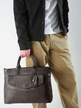 Leather Flandres Briefcase 1 Compartment Flandres Etrier Brown flandres EFLA8231-vue-porte